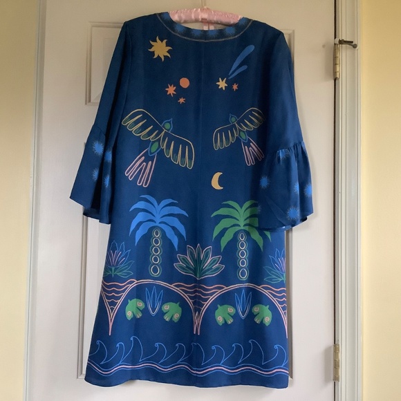 Johnny Was Lorianne Silk Mini Dress Blue SZ L - Picture 7 of 16